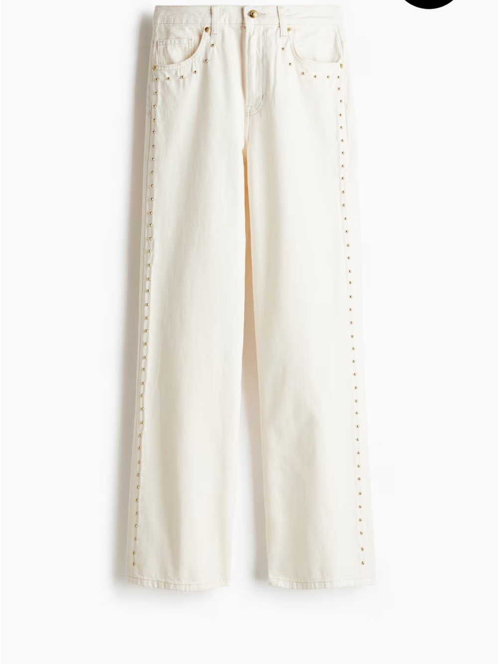 H&M cream wide leg high waisted jeans gold studded